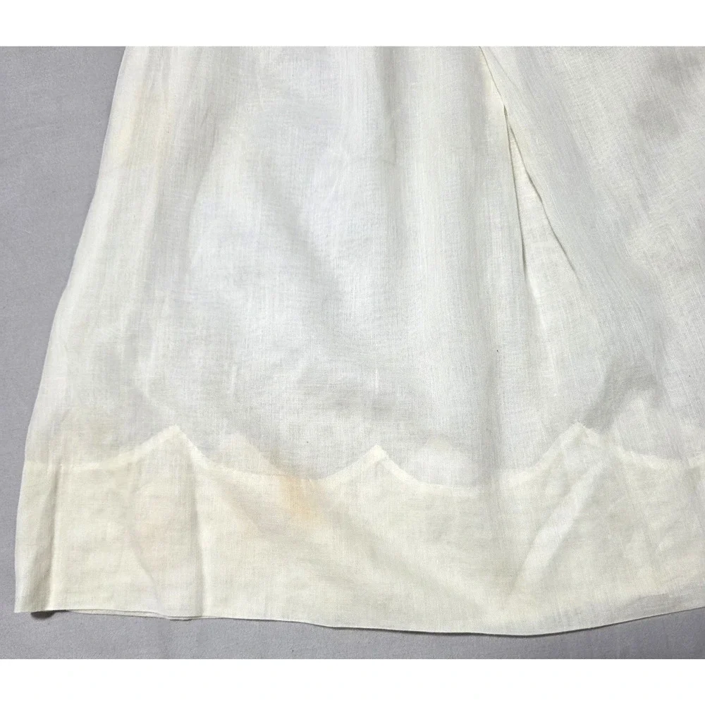 Vintage Hand Embroidered Baby Dress White Cotton Lace Scalloped Hem Christening